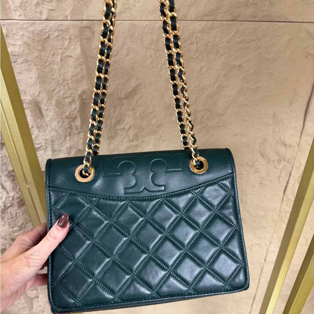 Tory Burch Teal Quilted Shoulder Bag with Chain Strap - Picture 3 of 9